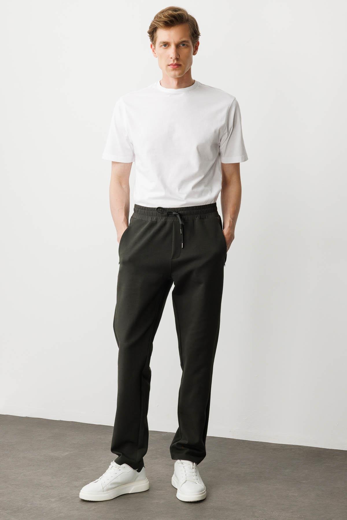 25444Erkek Cep Yanı Kumaş Eşofman Altı K.Haki