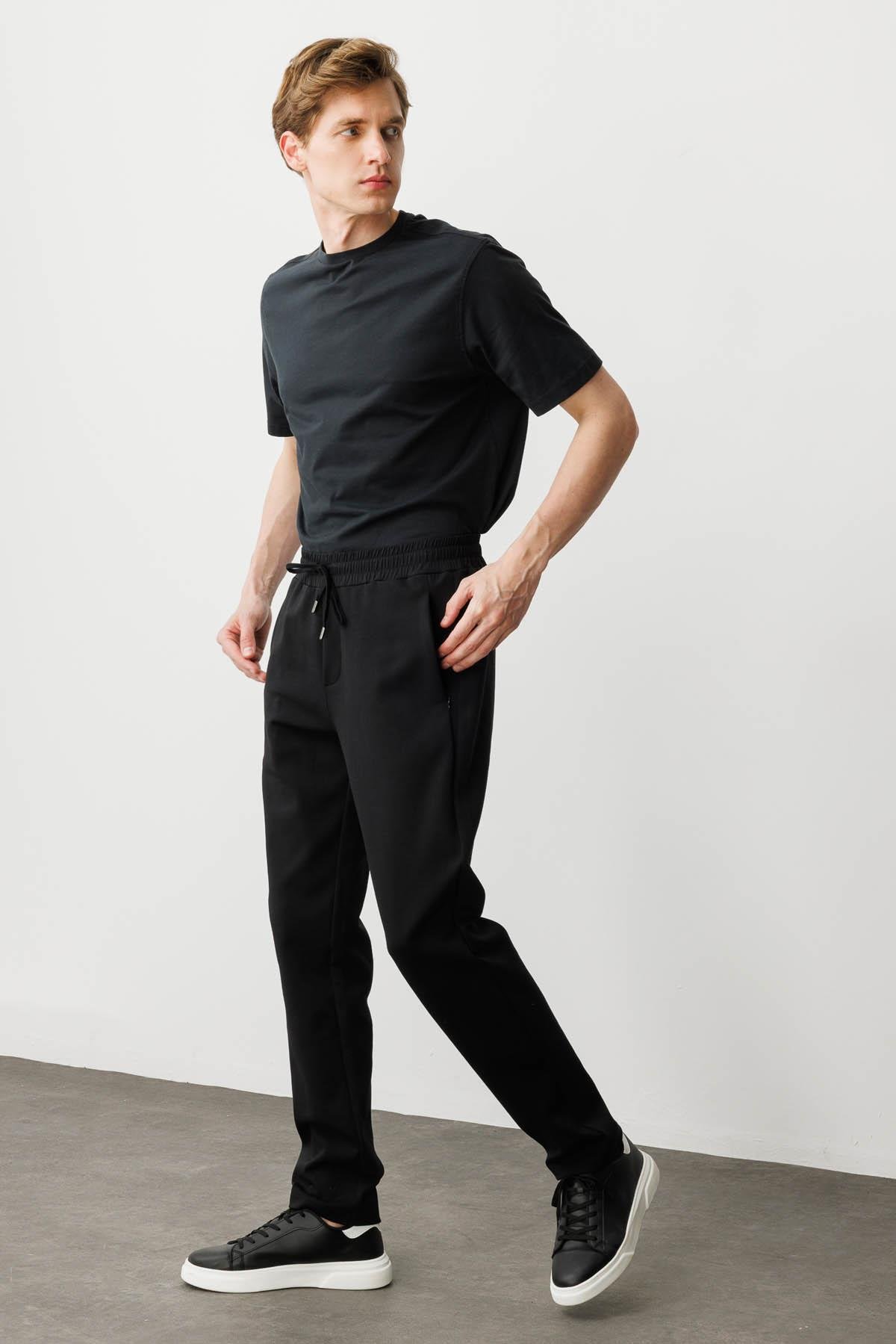 25444Erkek Cep Yanı Kumaş Eşofman Altı Siyah