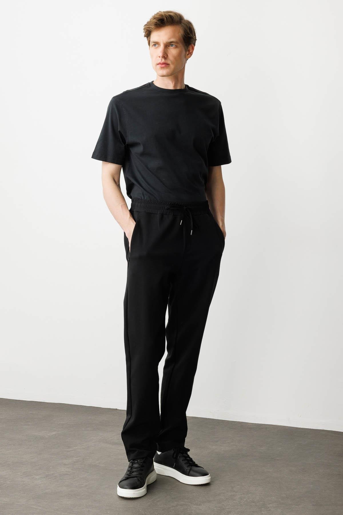 25444Erkek Cep Yanı Kumaş Eşofman Altı Siyah