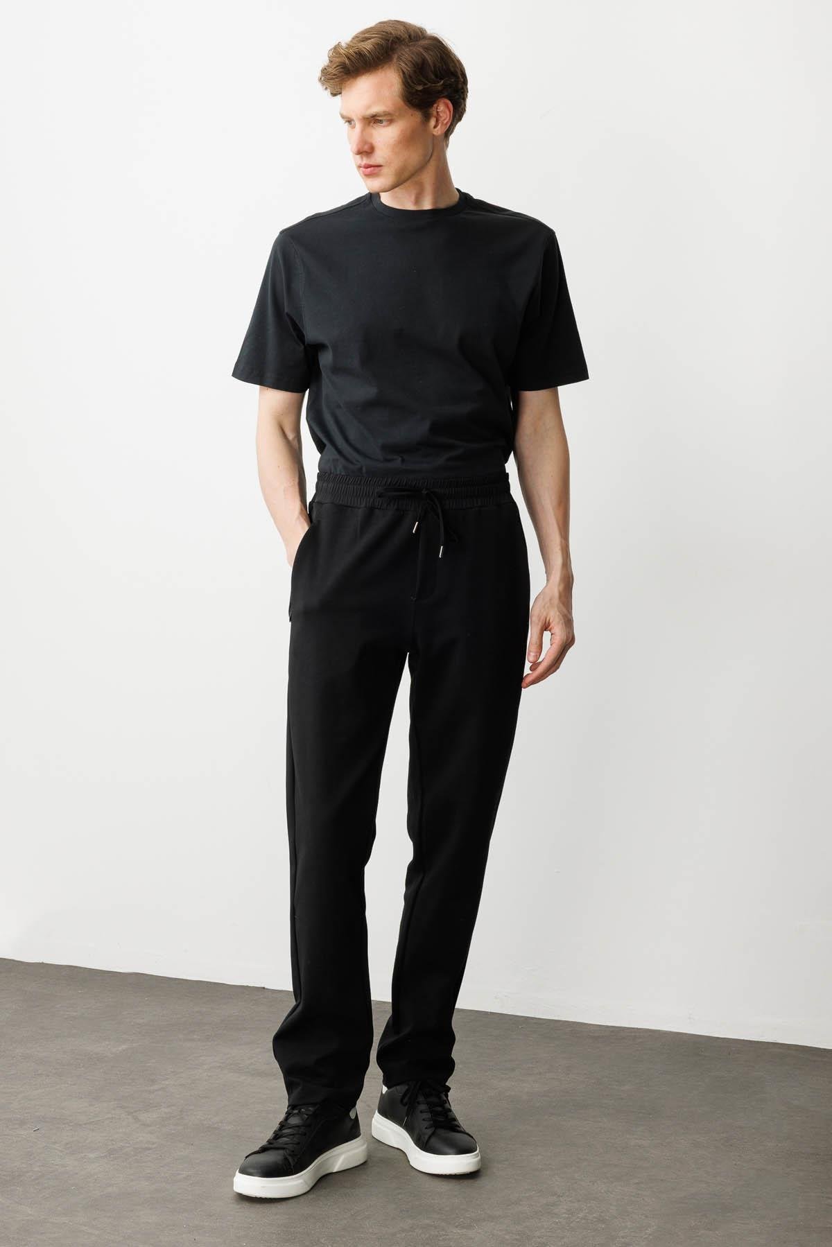 25444Erkek Cep Yanı Kumaş Eşofman Altı Siyah