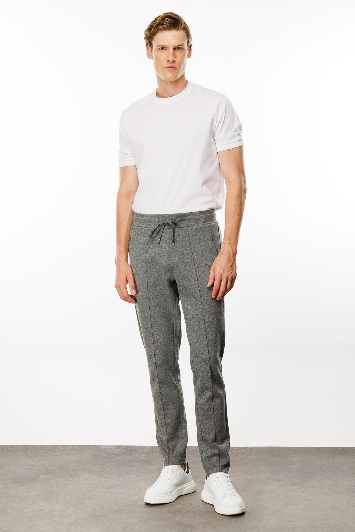 24455Erkek Cepleri Fermuarlı Eşofman Altı Antra/Melanj