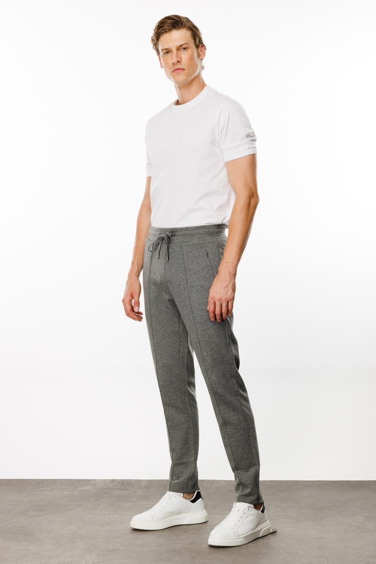 24455Erkek Cepleri Fermuarlı Eşofman Altı Antra/Melanj