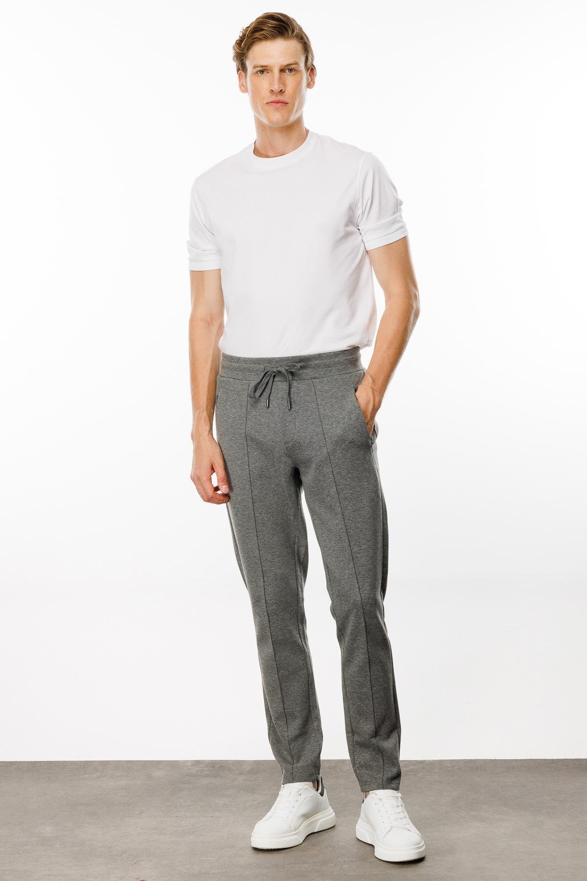 24455Erkek Cepleri Fermuarlı Eşofman Altı Antra/Melanj