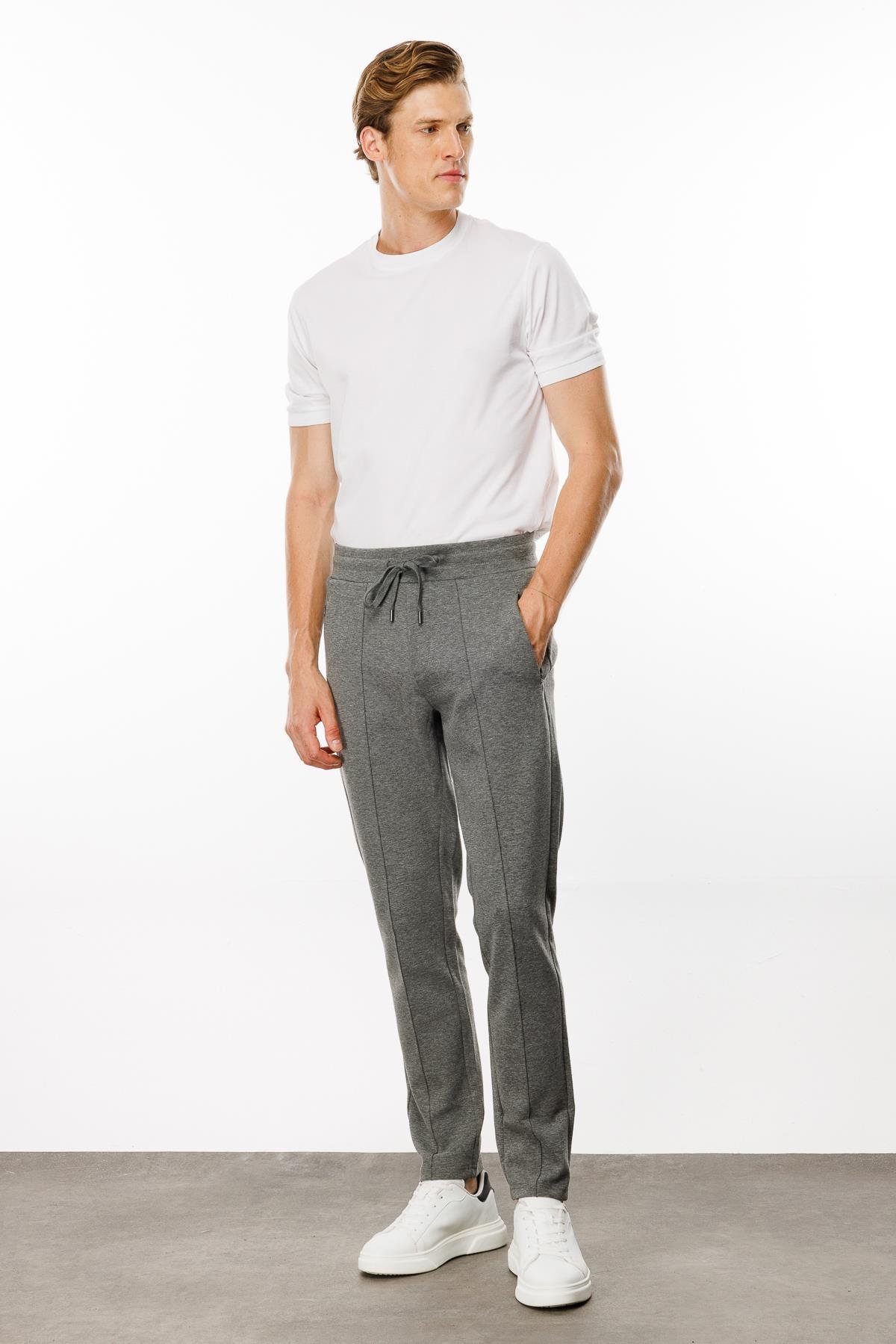 24455Erkek Cepleri Fermuarlı Eşofman Altı Antra/Melanj