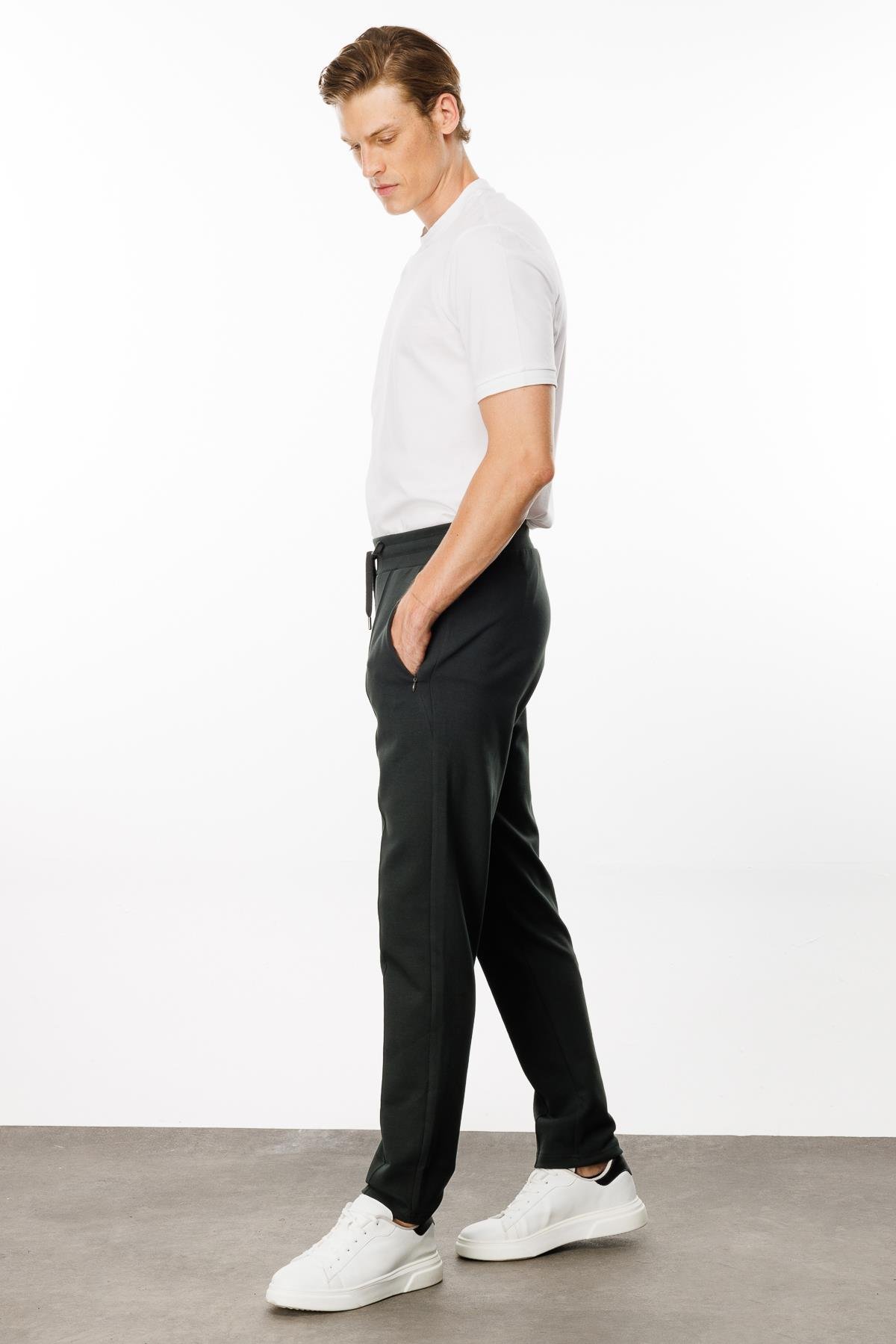 24455Erkek Cepleri Fermuarlı Eşofman Altı Haki