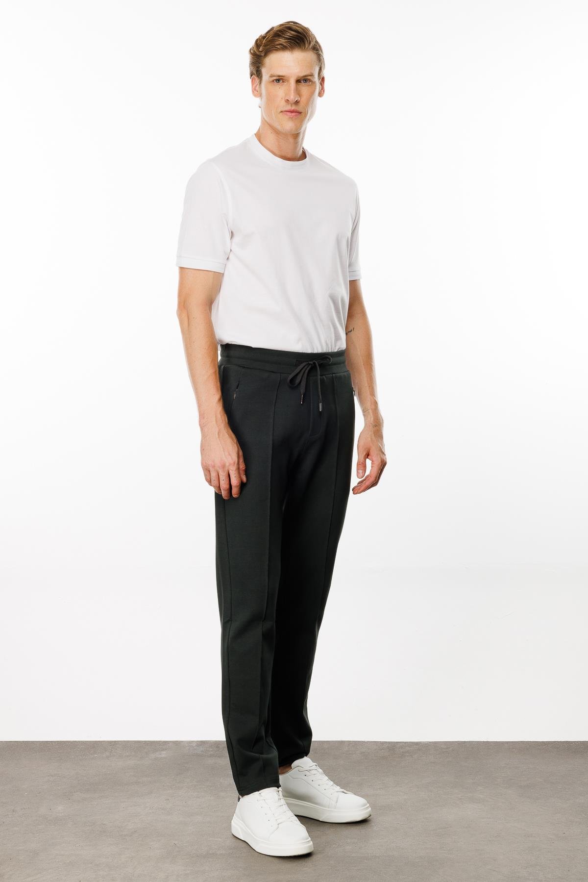 24455Erkek Cepleri Fermuarlı Eşofman Altı Haki