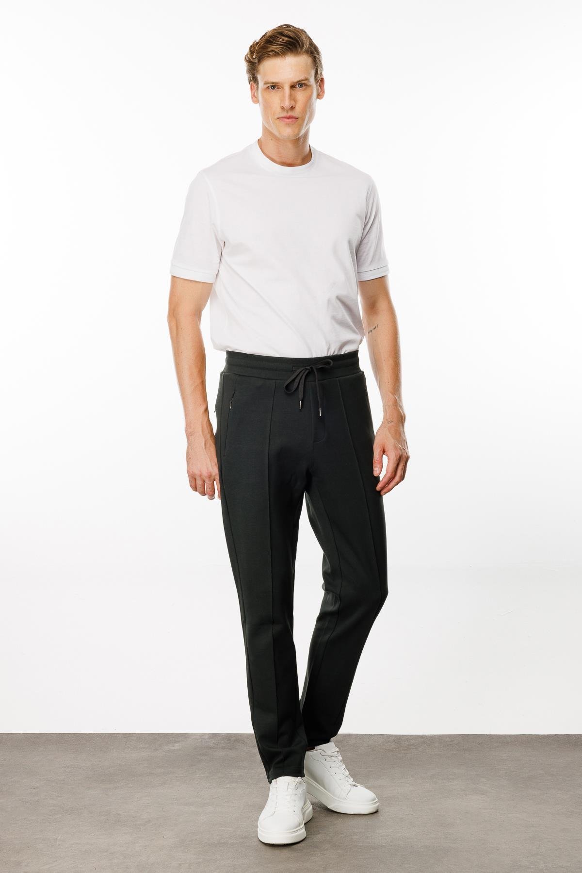 24455Erkek Cepleri Fermuarlı Eşofman Altı Haki