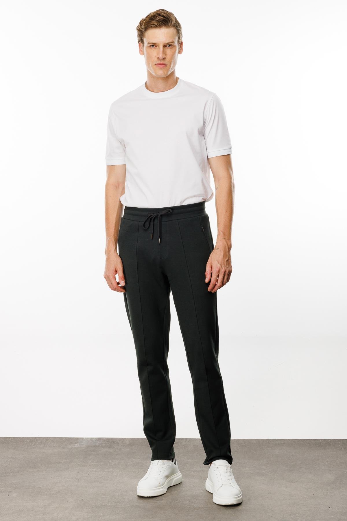 24455Erkek Cepleri Fermuarlı Eşofman Altı Haki