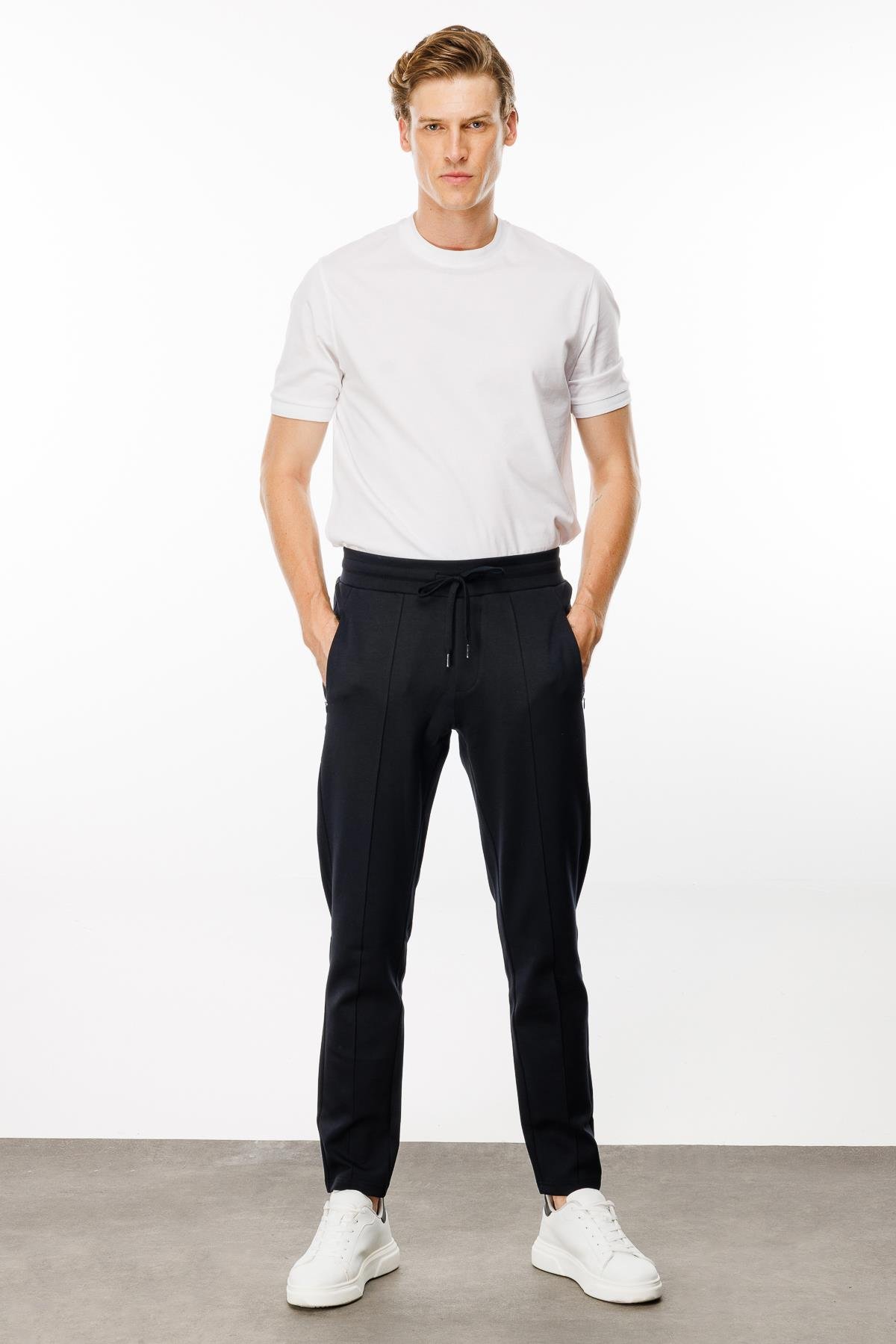 24455Erkek Cepleri Fermuarlı Eşofman Altı Lacivert