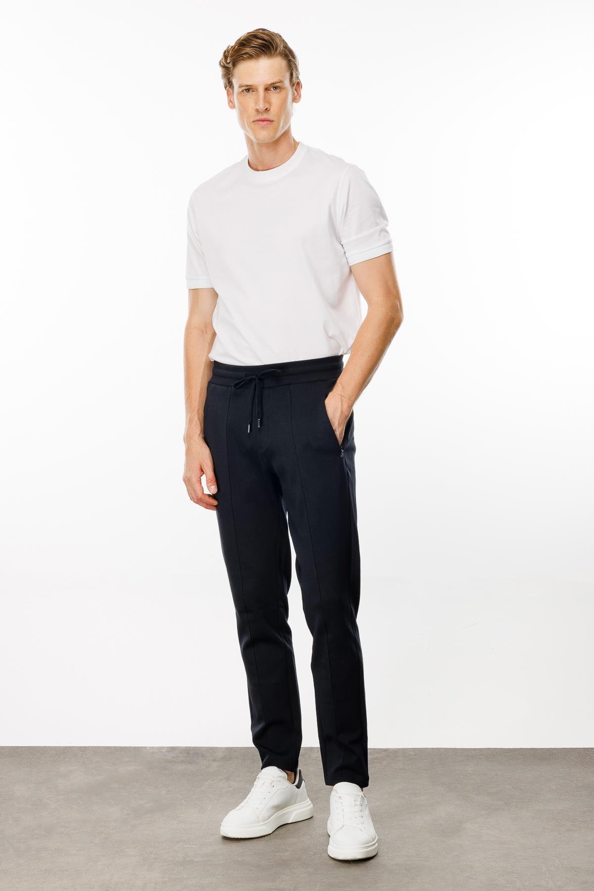 24455Erkek Cepleri Fermuarlı Eşofman Altı Lacivert