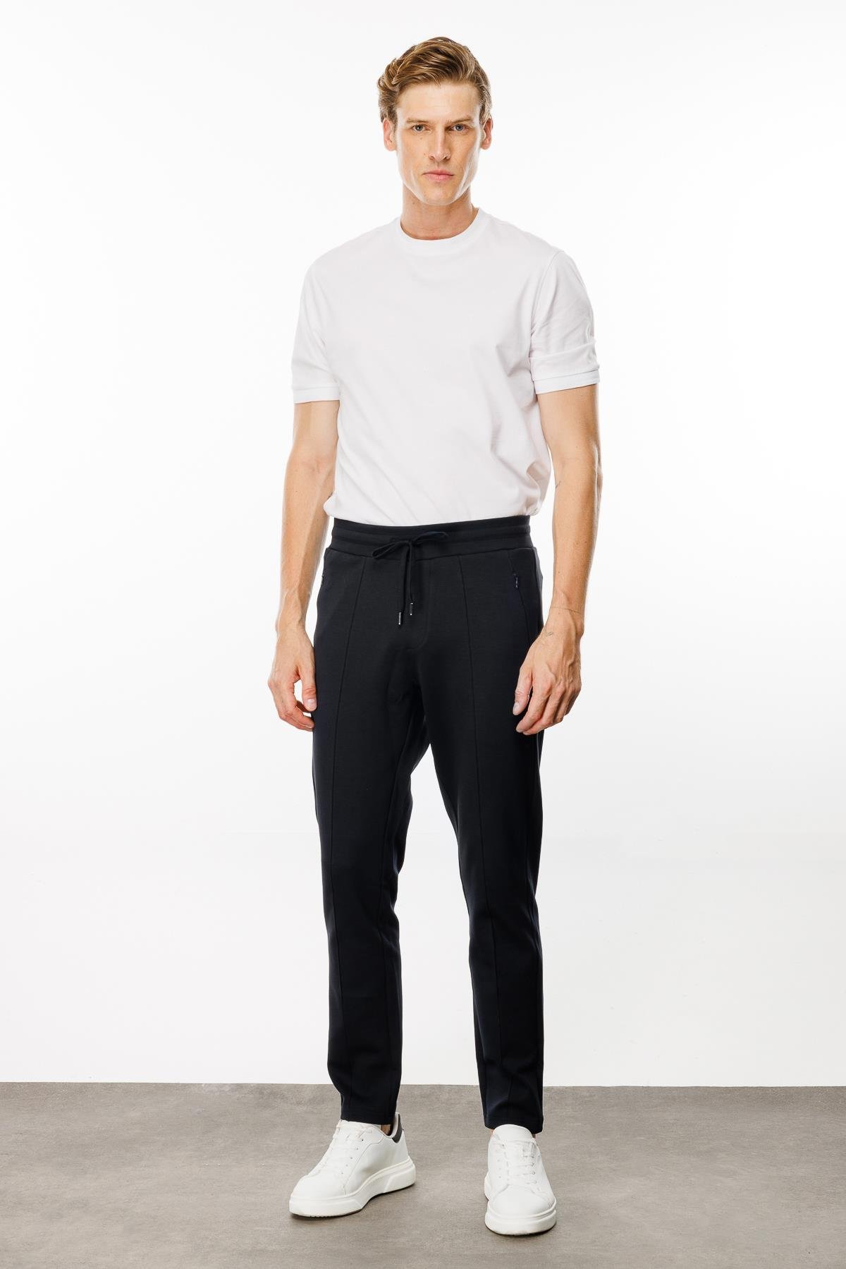 24455Erkek Cepleri Fermuarlı Eşofman Altı Lacivert