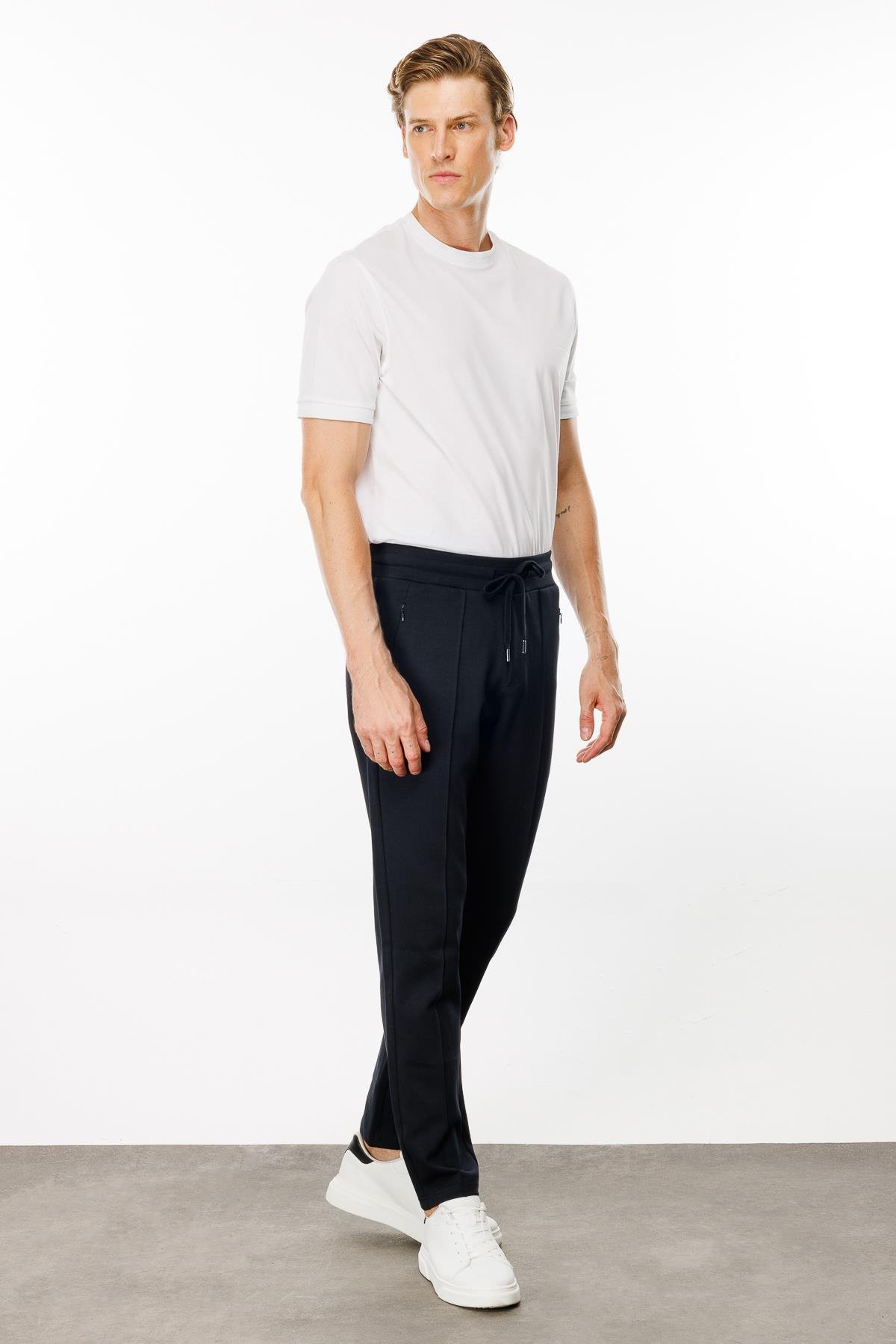 24455Erkek Cepleri Fermuarlı Eşofman Altı Lacivert