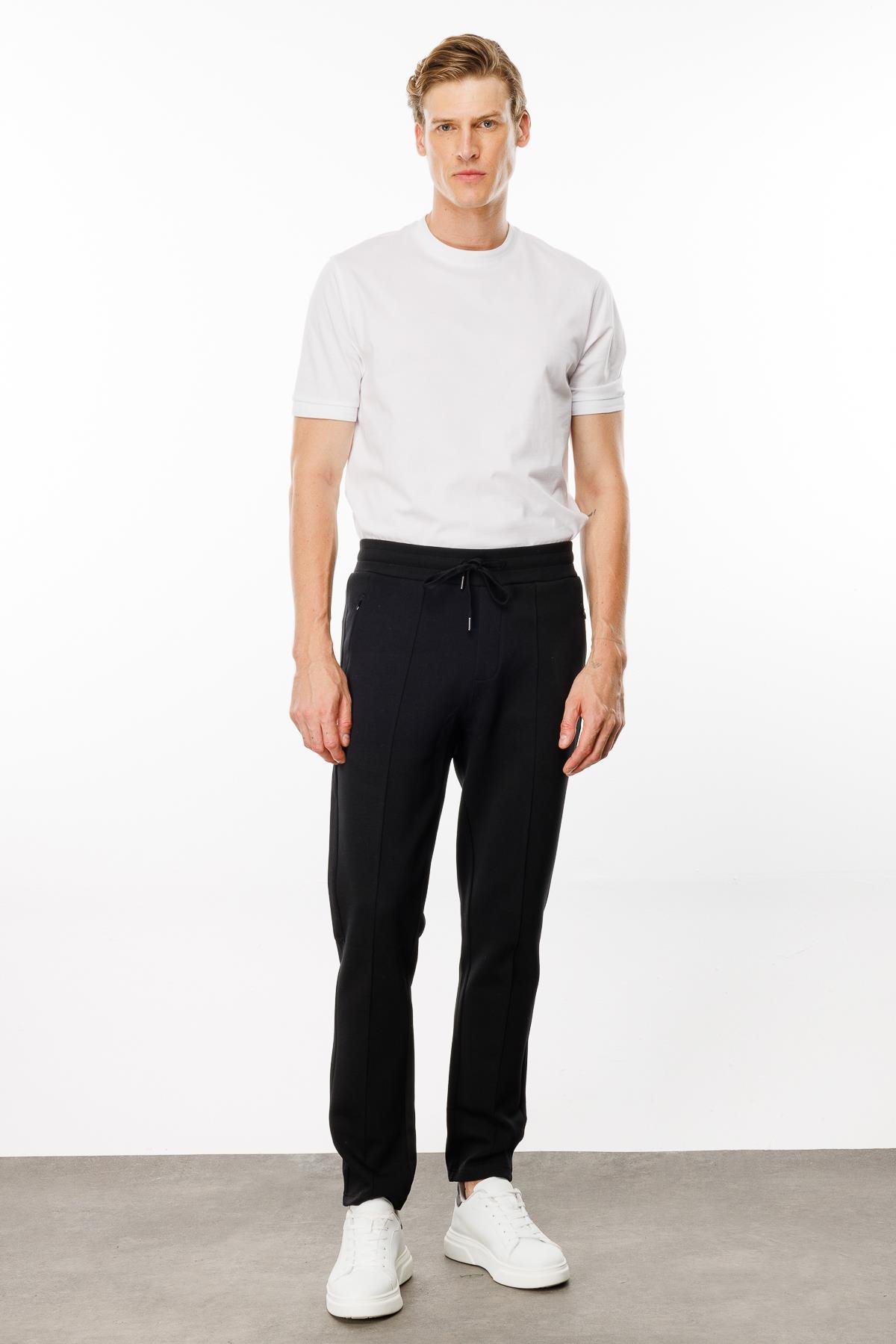 24455Erkek Cepleri Fermuarlı Eşofman Altı Siyah