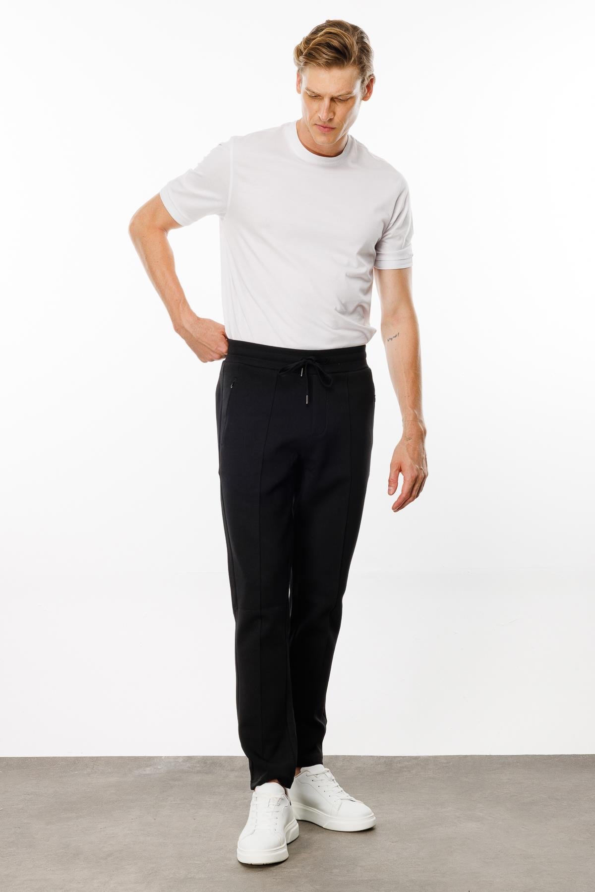 24455Erkek Cepleri Fermuarlı Eşofman Altı Siyah