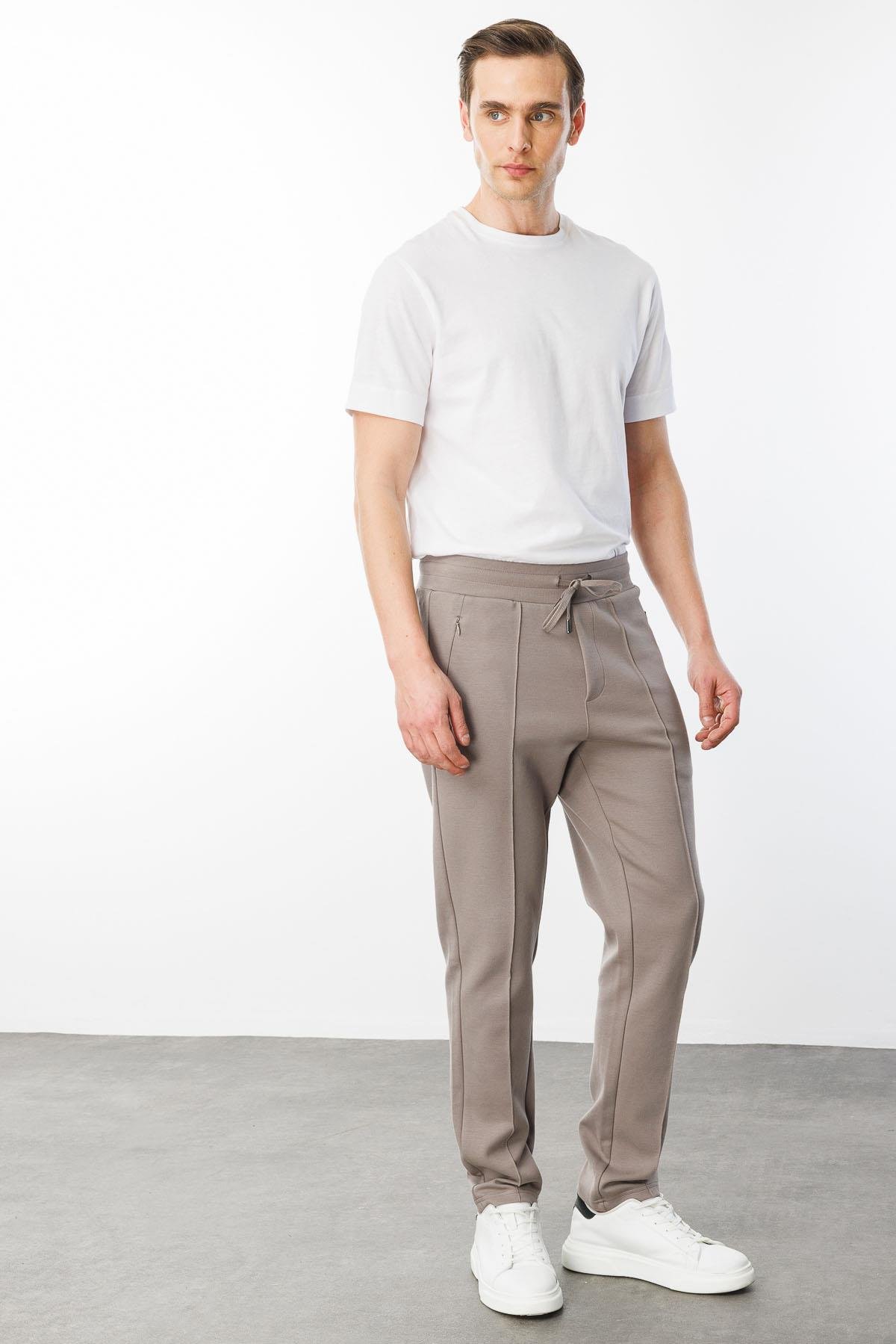 24455Erkek Cepleri Fermuarlı Eşofman Altı Vizon