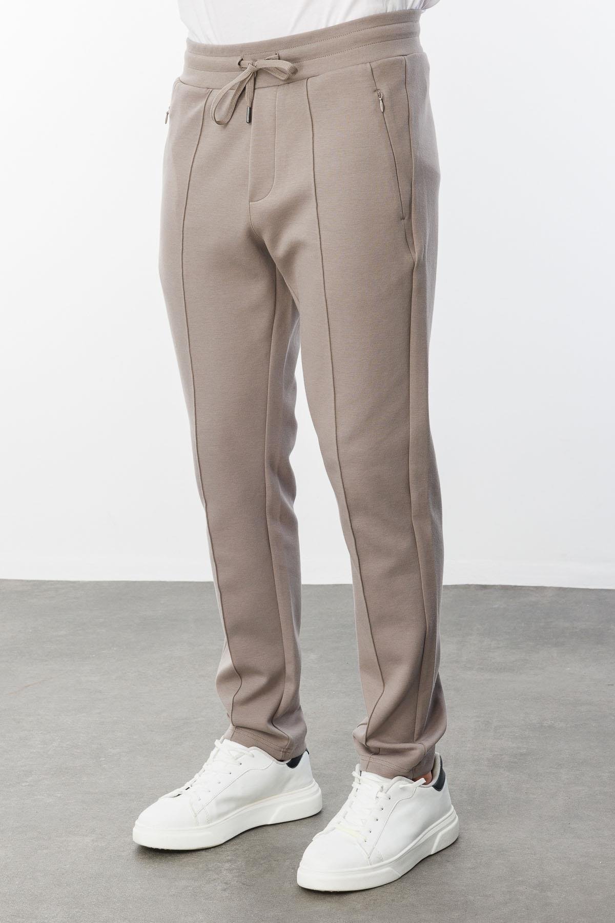 24455Erkek Cepleri Fermuarlı Eşofman Altı Vizon