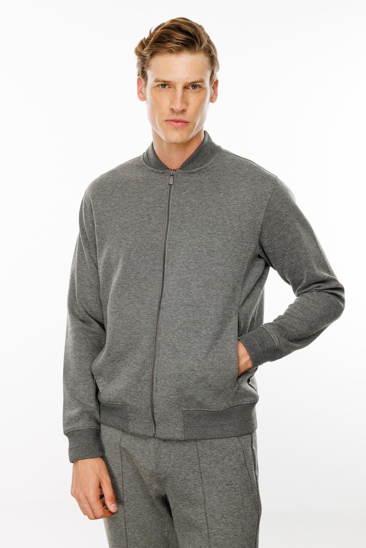 24454Erkek Cepleri Fermuarlı Eşofman Üstü Antra/Melanj