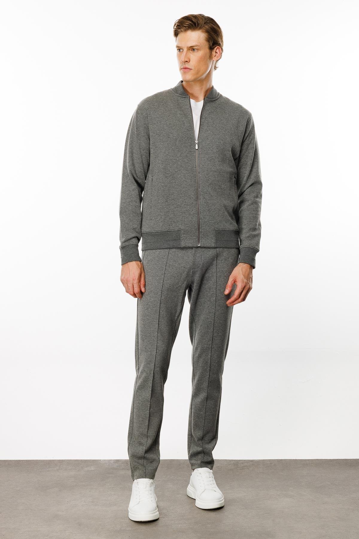 24454Erkek Cepleri Fermuarlı Eşofman Üstü Antra/Melanj