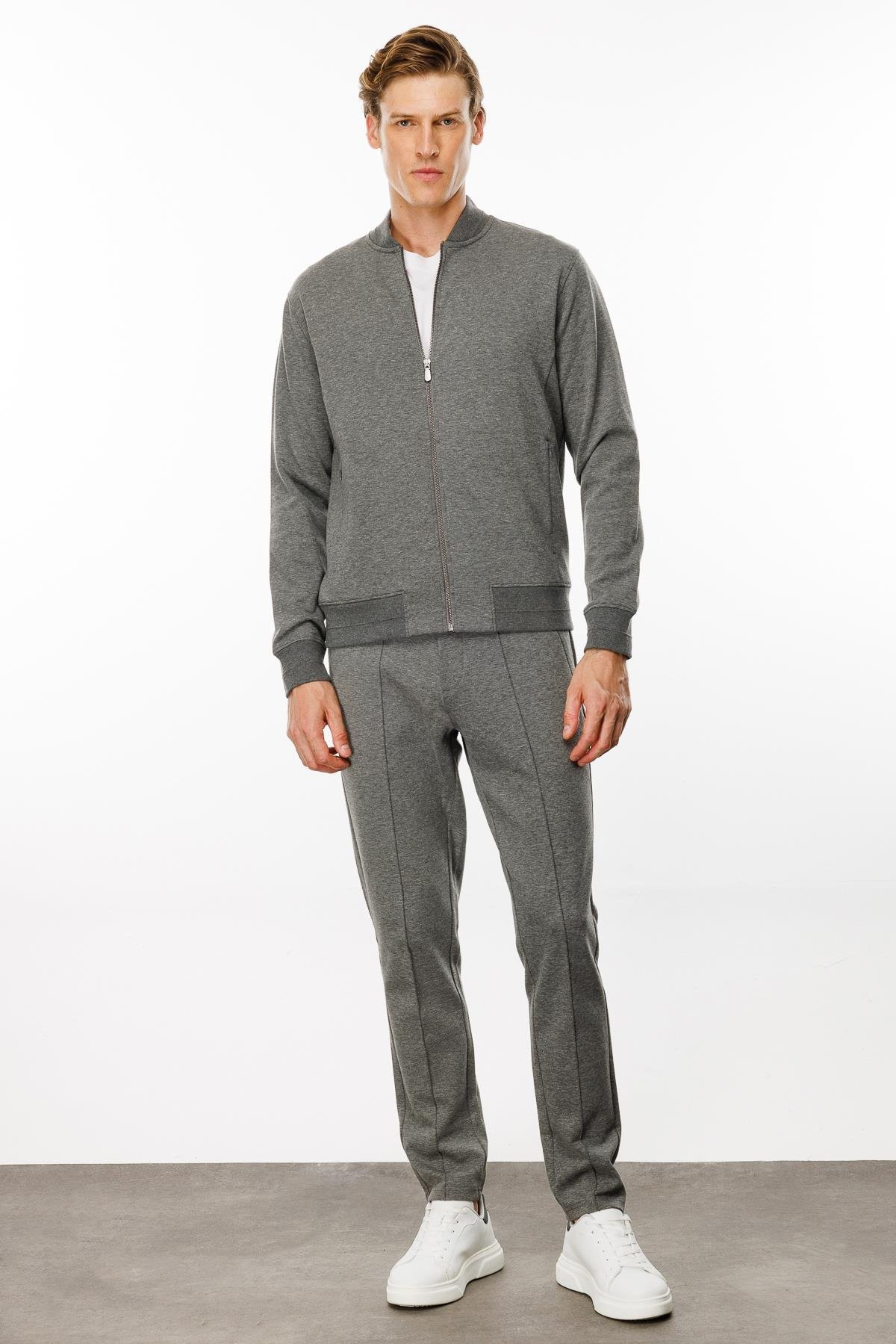 24454Erkek Cepleri Fermuarlı Eşofman Üstü Antra/Melanj