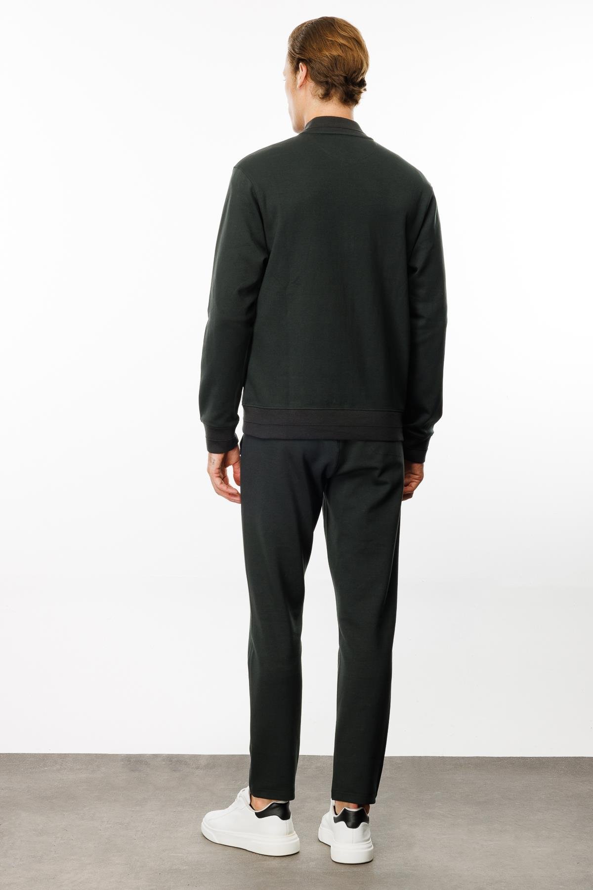 24454Erkek Cepleri Fermuarlı Eşofman Üstü Haki