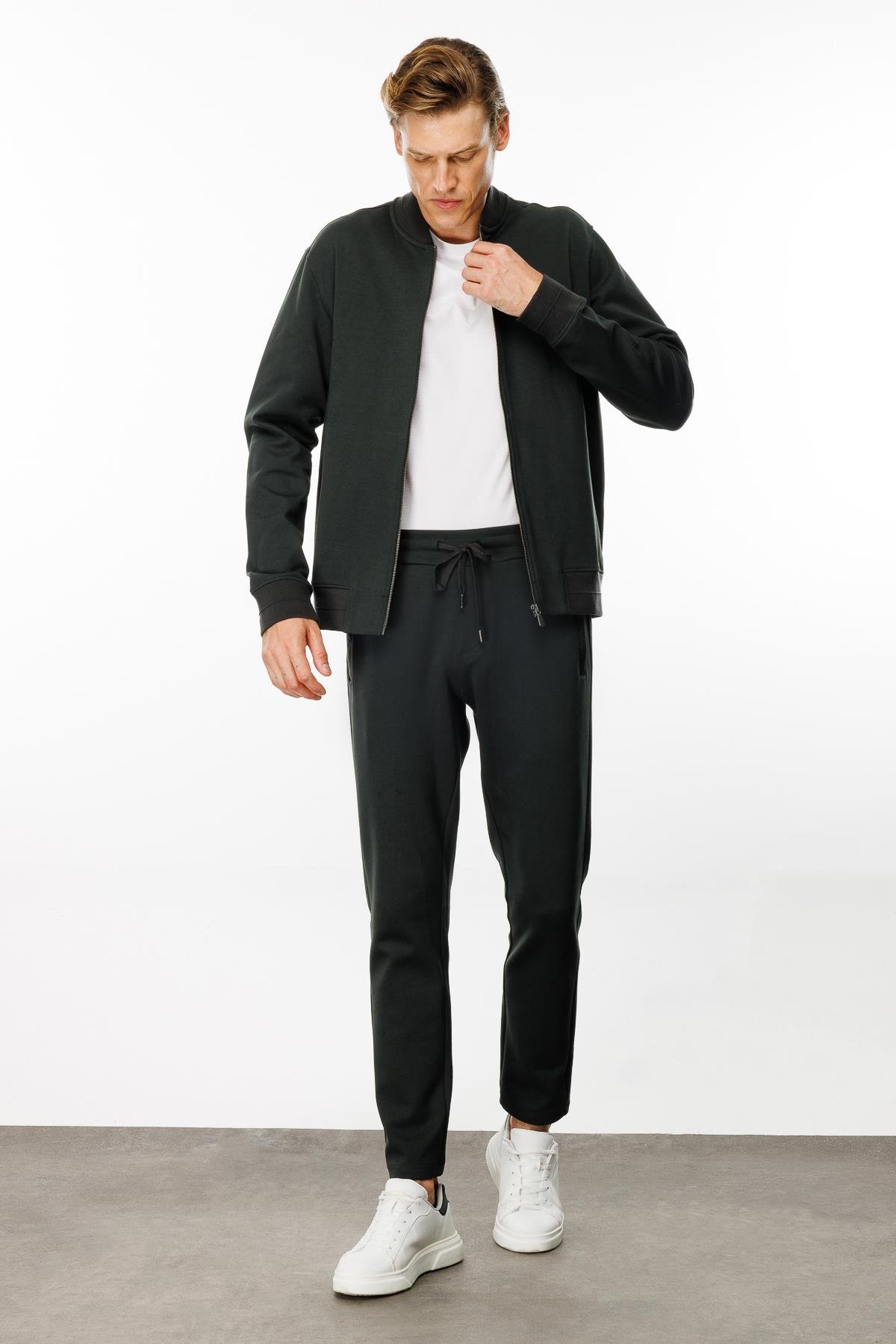 24454Erkek Cepleri Fermuarlı Eşofman Üstü Haki