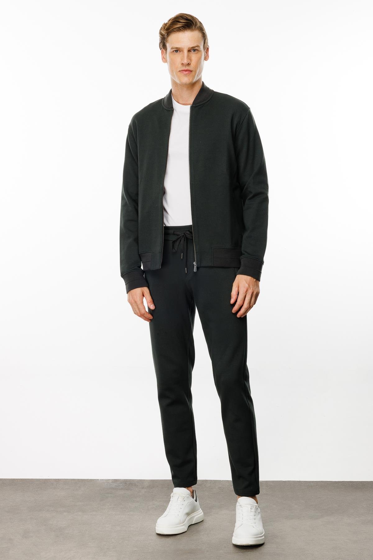 24454Erkek Cepleri Fermuarlı Eşofman Üstü Haki