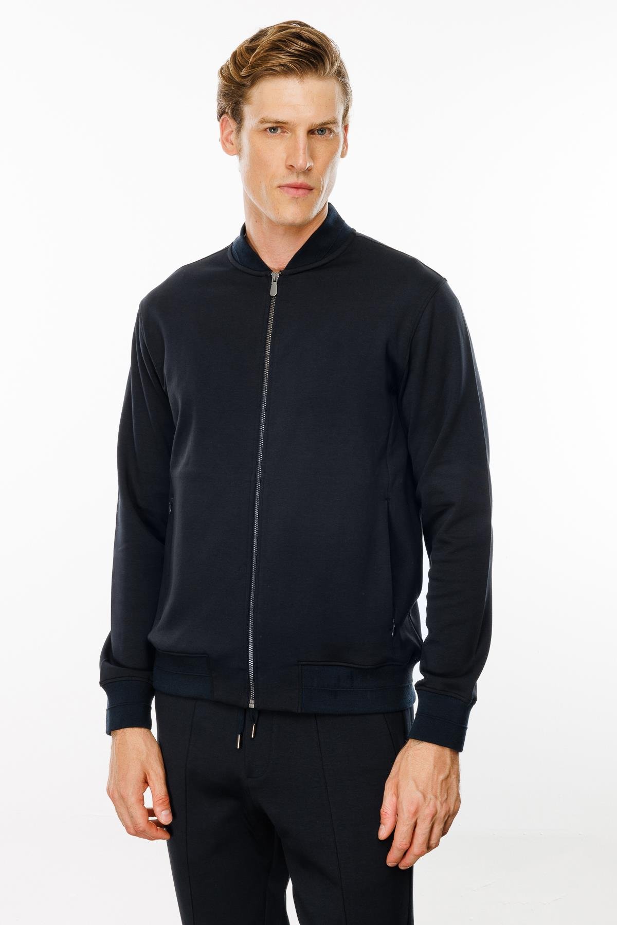 24454Erkek Cepleri Fermuarlı Eşofman Üstü Lacivert