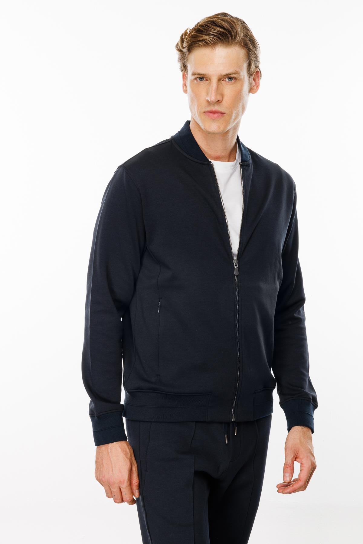 24454Erkek Cepleri Fermuarlı Eşofman Üstü Lacivert