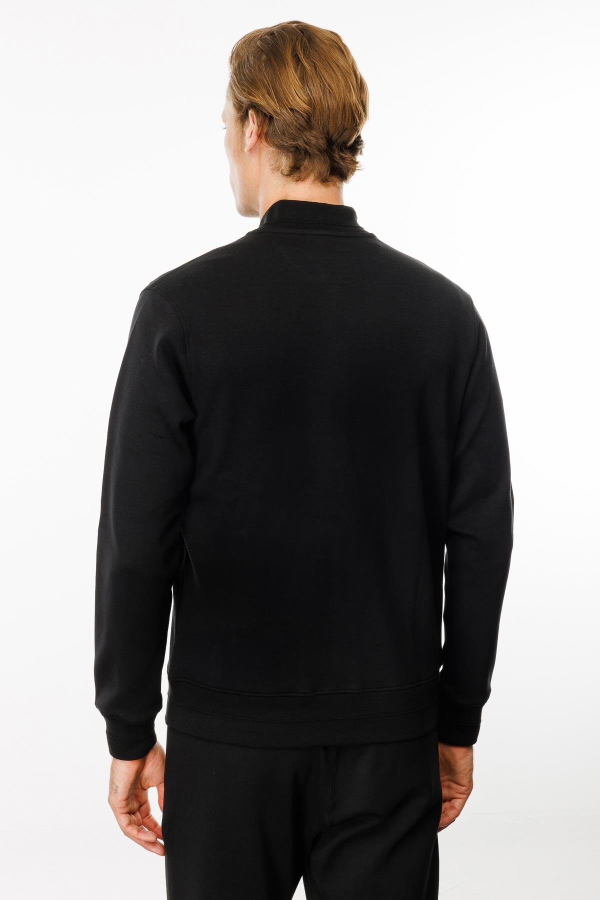 24454Erkek Cepleri Fermuarlı Eşofman Üstü Siyah