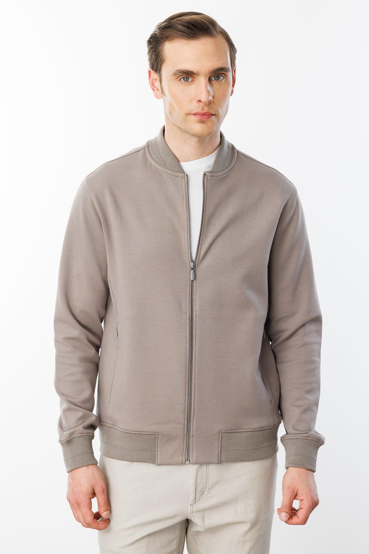 24454Erkek Cepleri Fermuarlı Eşofman Üstü Vizon