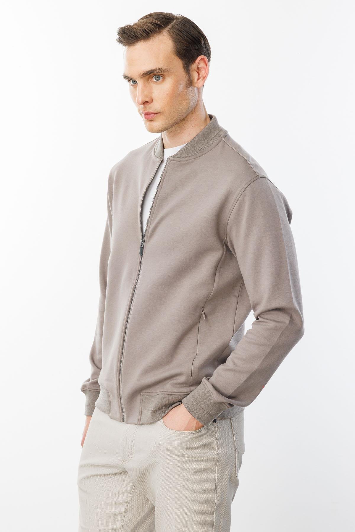 24454Erkek Cepleri Fermuarlı Eşofman Üstü Vizon