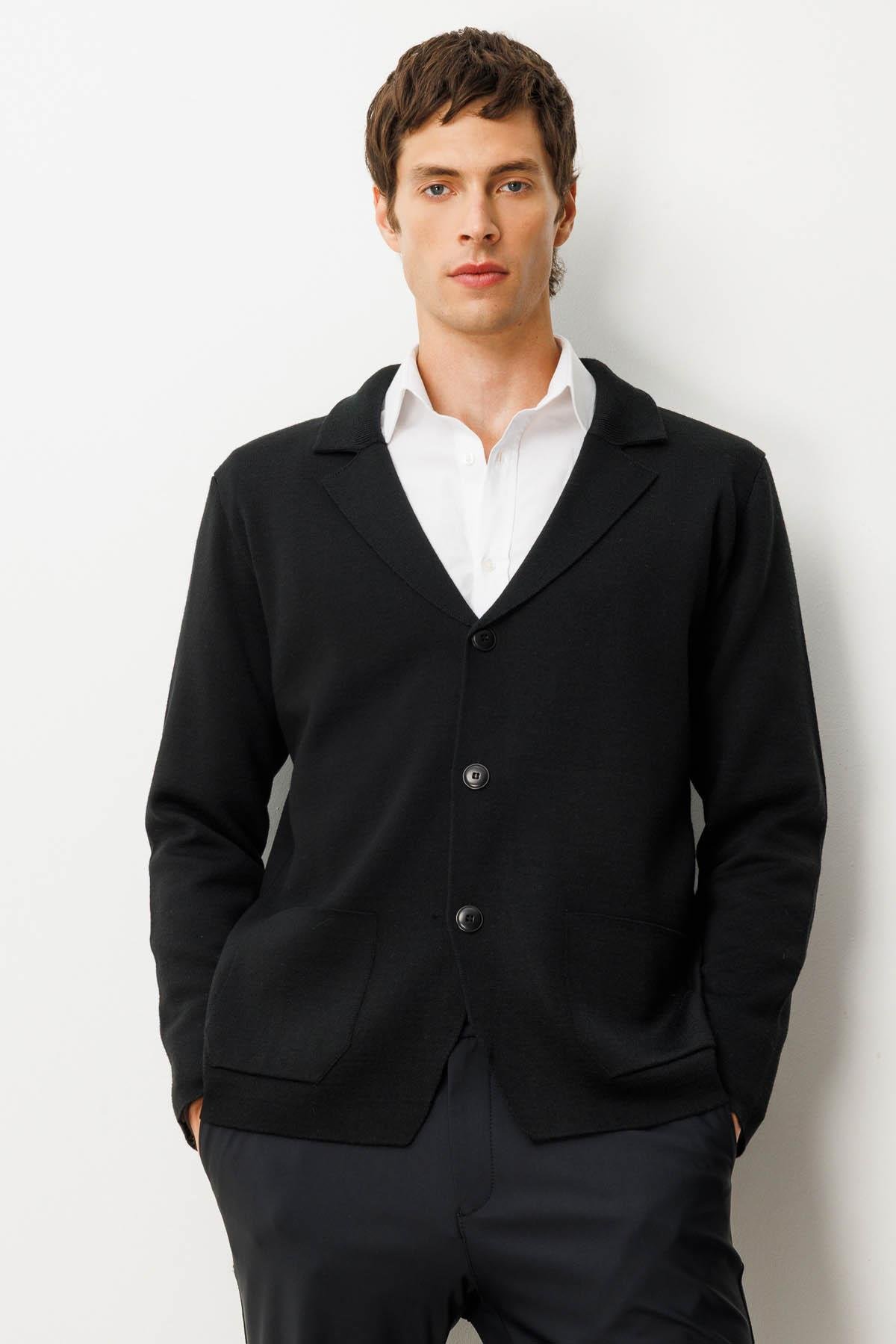 23600Erkek Cepli Blazer Ceket Siyah