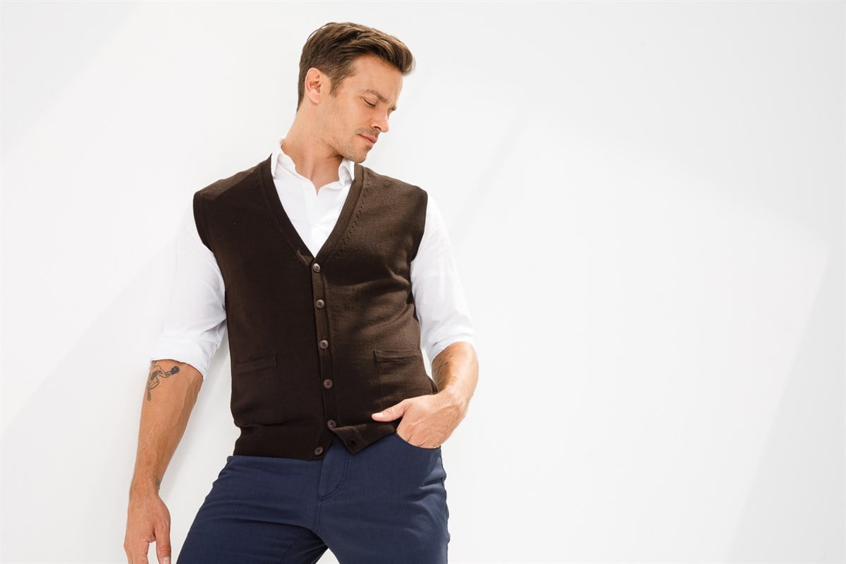 21606Erkek Cepli Yelek K.Kahve