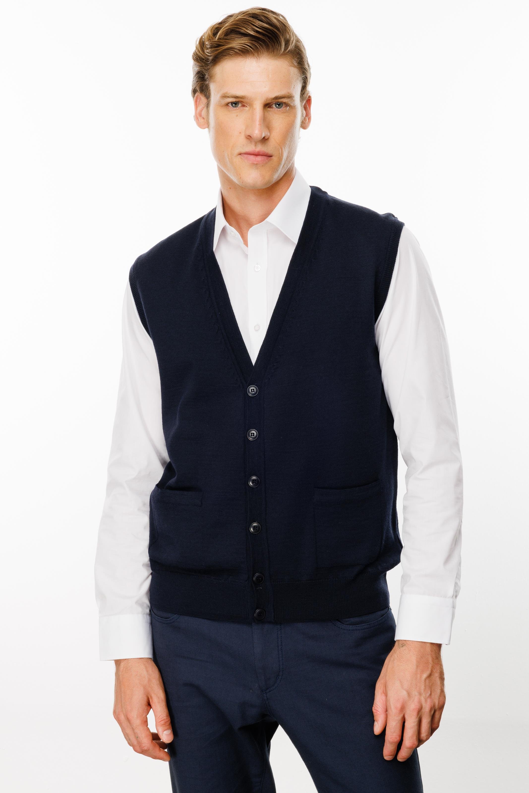 22606Мужской трикотажный жилет темно-синий