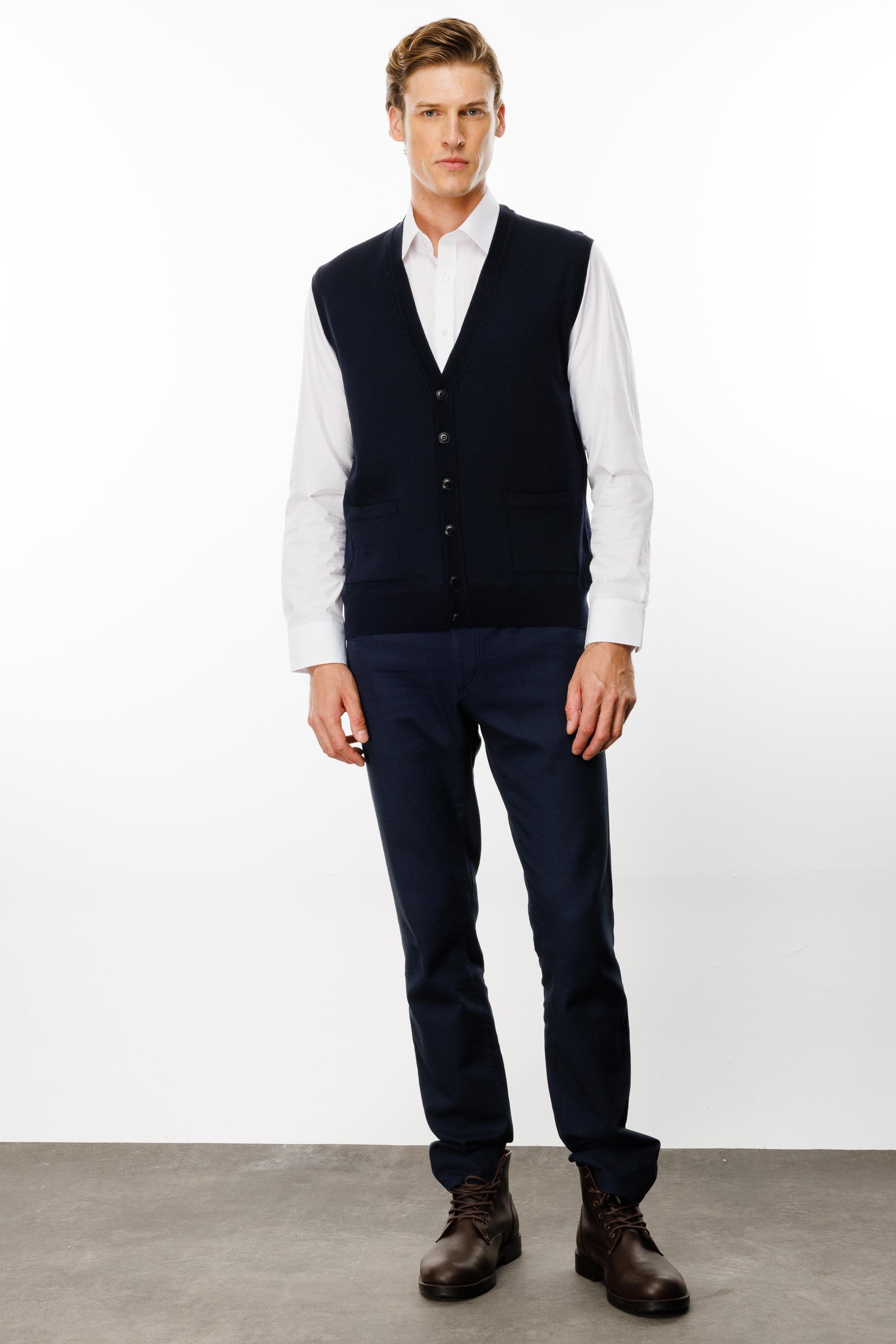 22606Мужской трикотажный жилет темно-синий