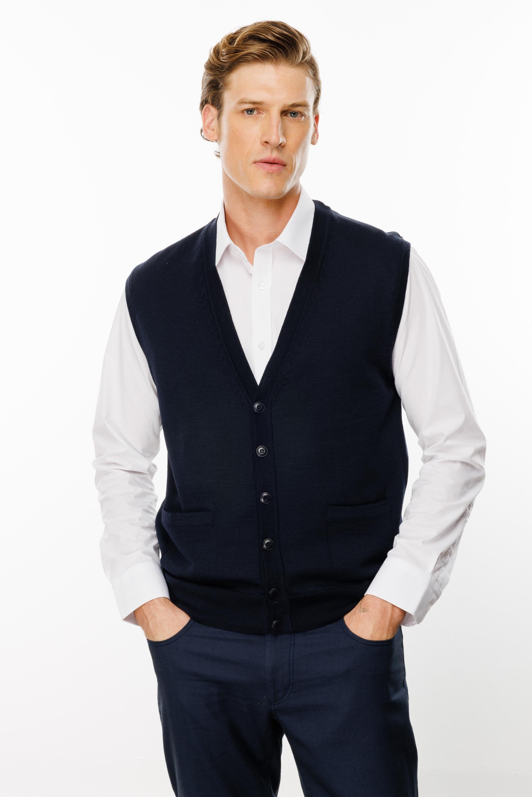 22606Мужской трикотажный жилет темно-синий