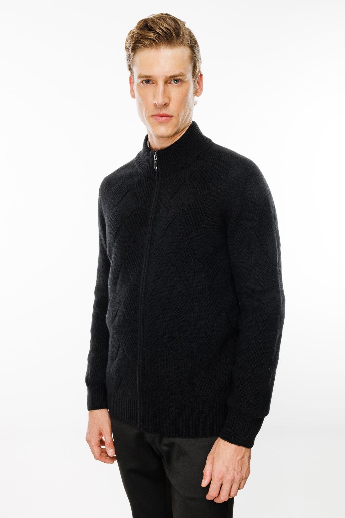 23543Мужская шерстяная куртка с рисунком Черный