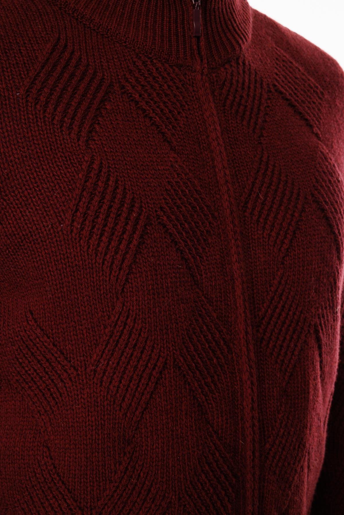 23543Erkek Dik Yaka Baklava Desenli Yün Ceket Bordo