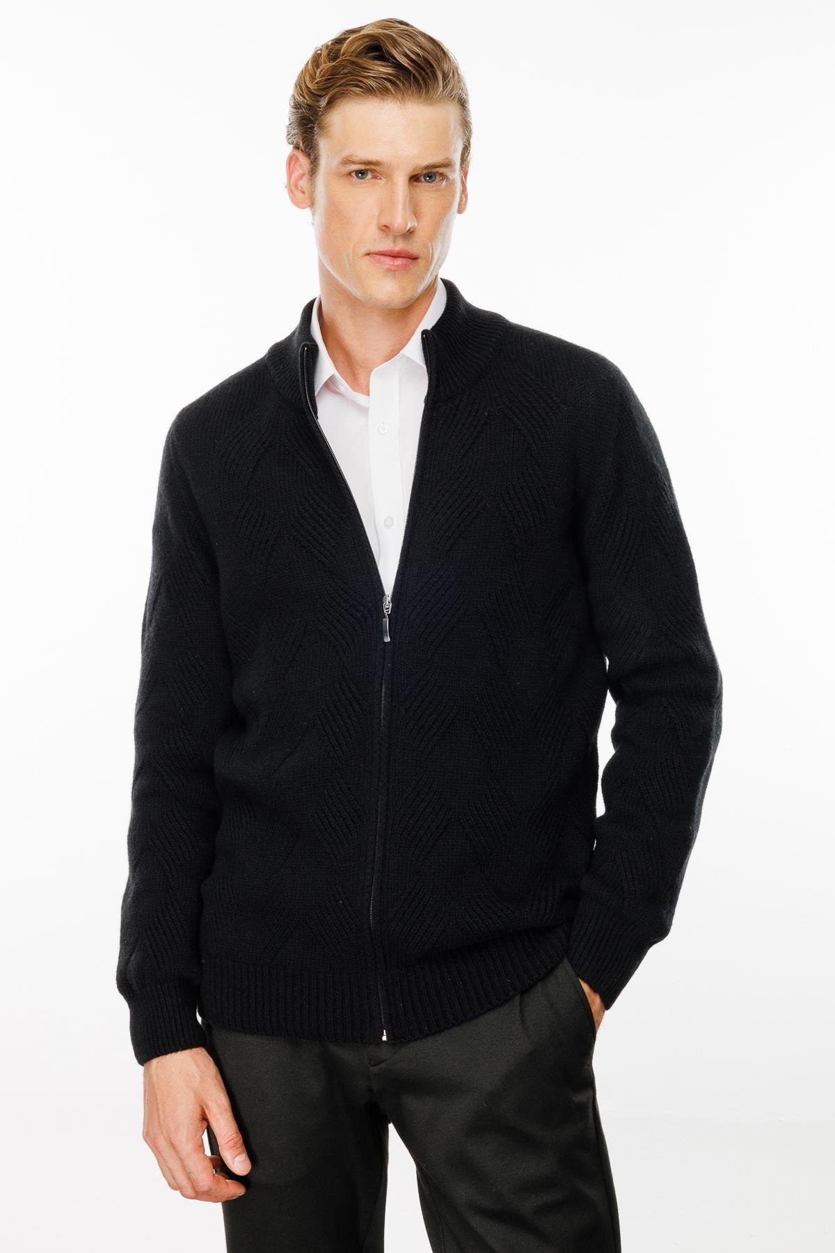 23543Мужская шерстяная куртка с рисунком Черный