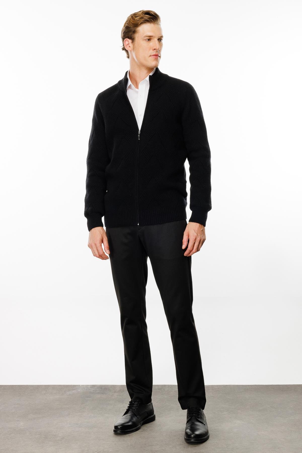 23543Мужская шерстяная куртка с рисунком Черный