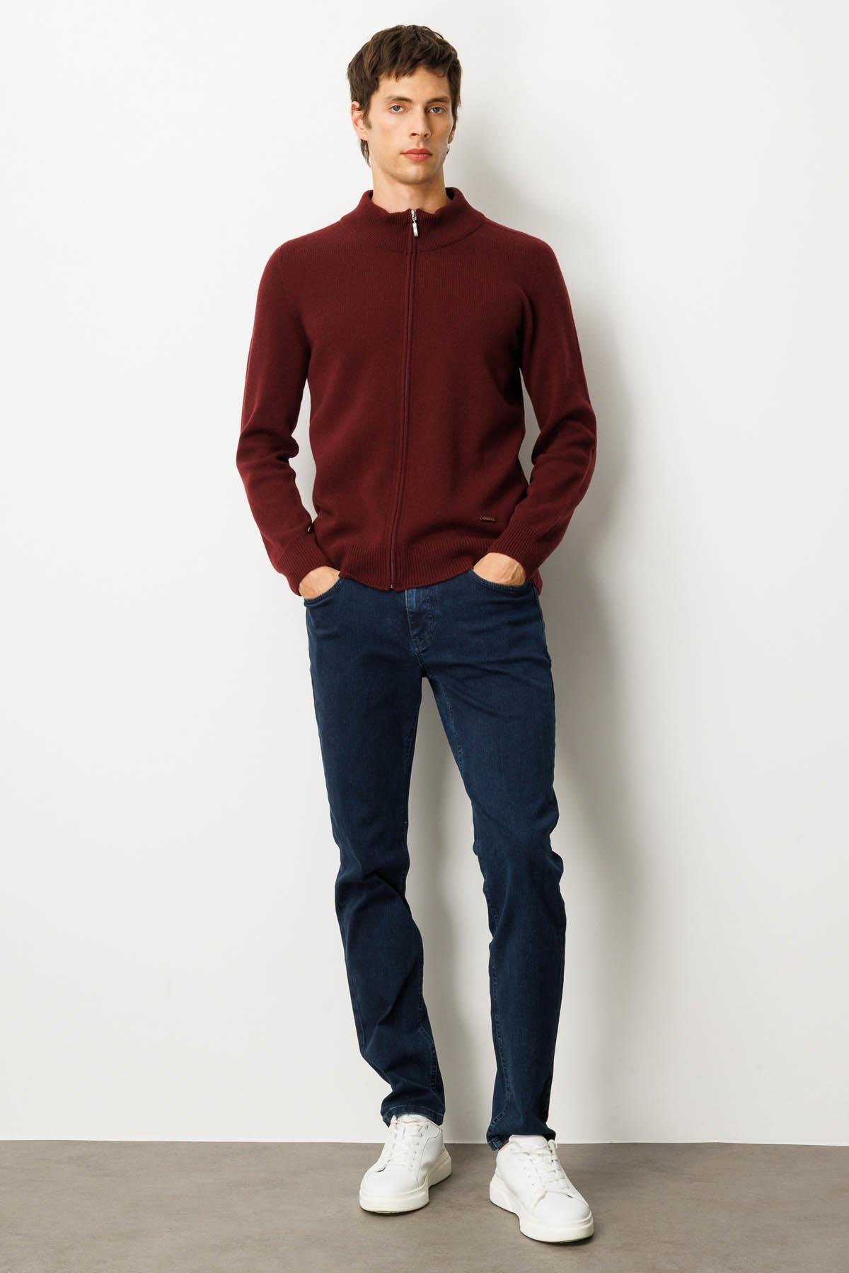 23530Erkek Dik Yaka Basic Yün Triko Mont Bordo