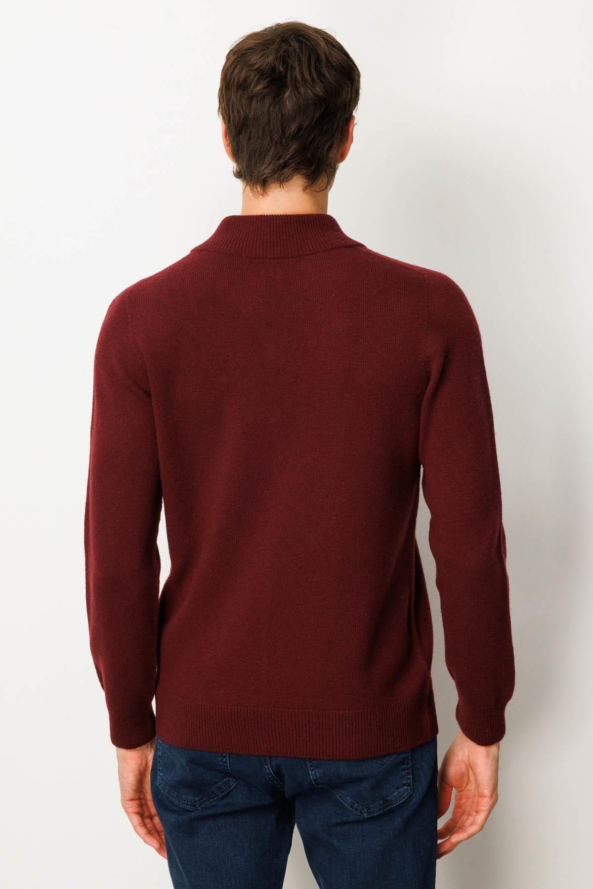 23530Erkek Dik Yaka Basic Yün Triko Mont Bordo