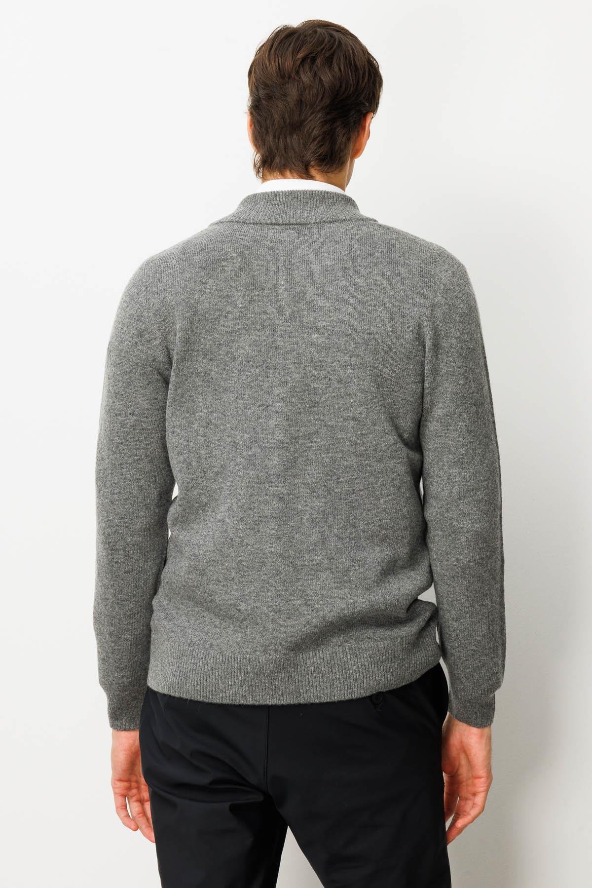 23530Erkek Dik Yaka Basic Yün Triko Mont Füme