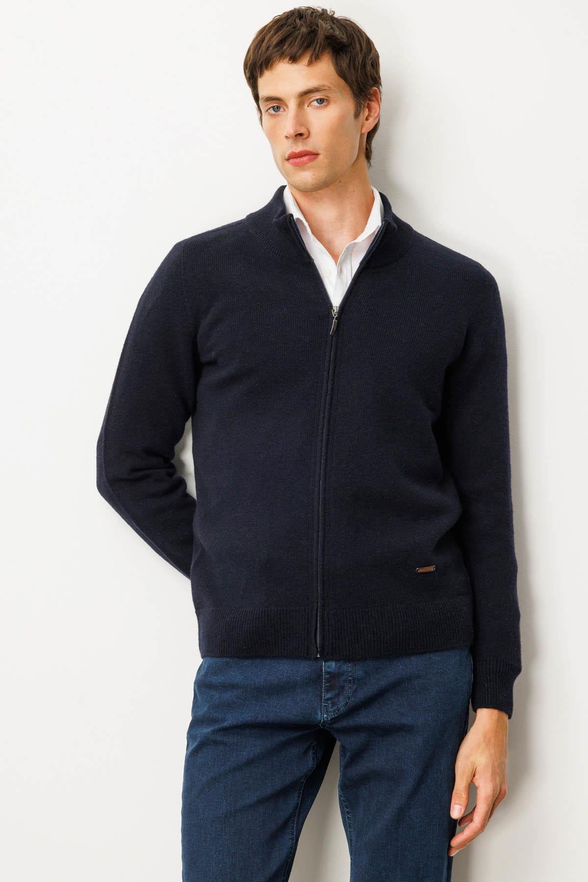 23530Erkek Dik Yaka Basic Yün Triko Mont K.Lacivert