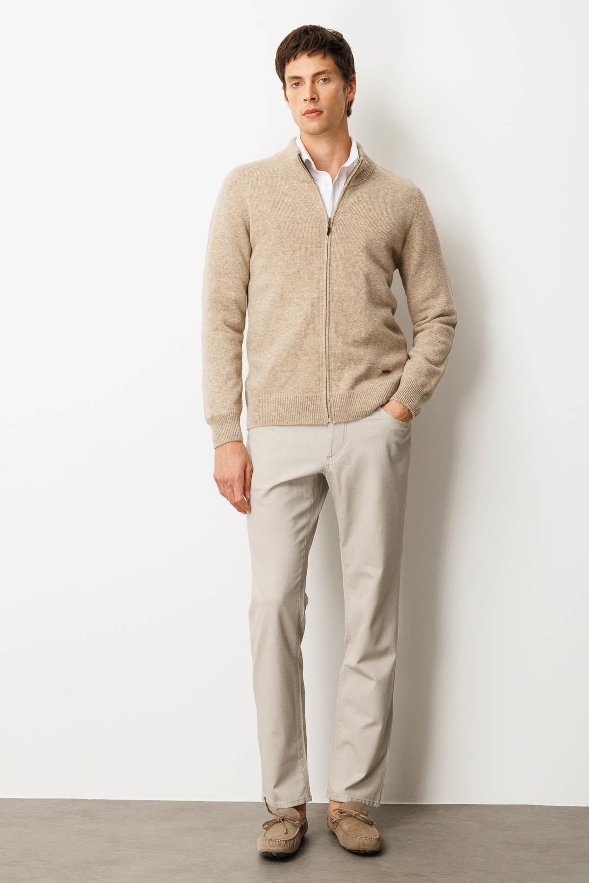 23530Erkek Dik Yaka Basic Yün Triko Mont K.Bej