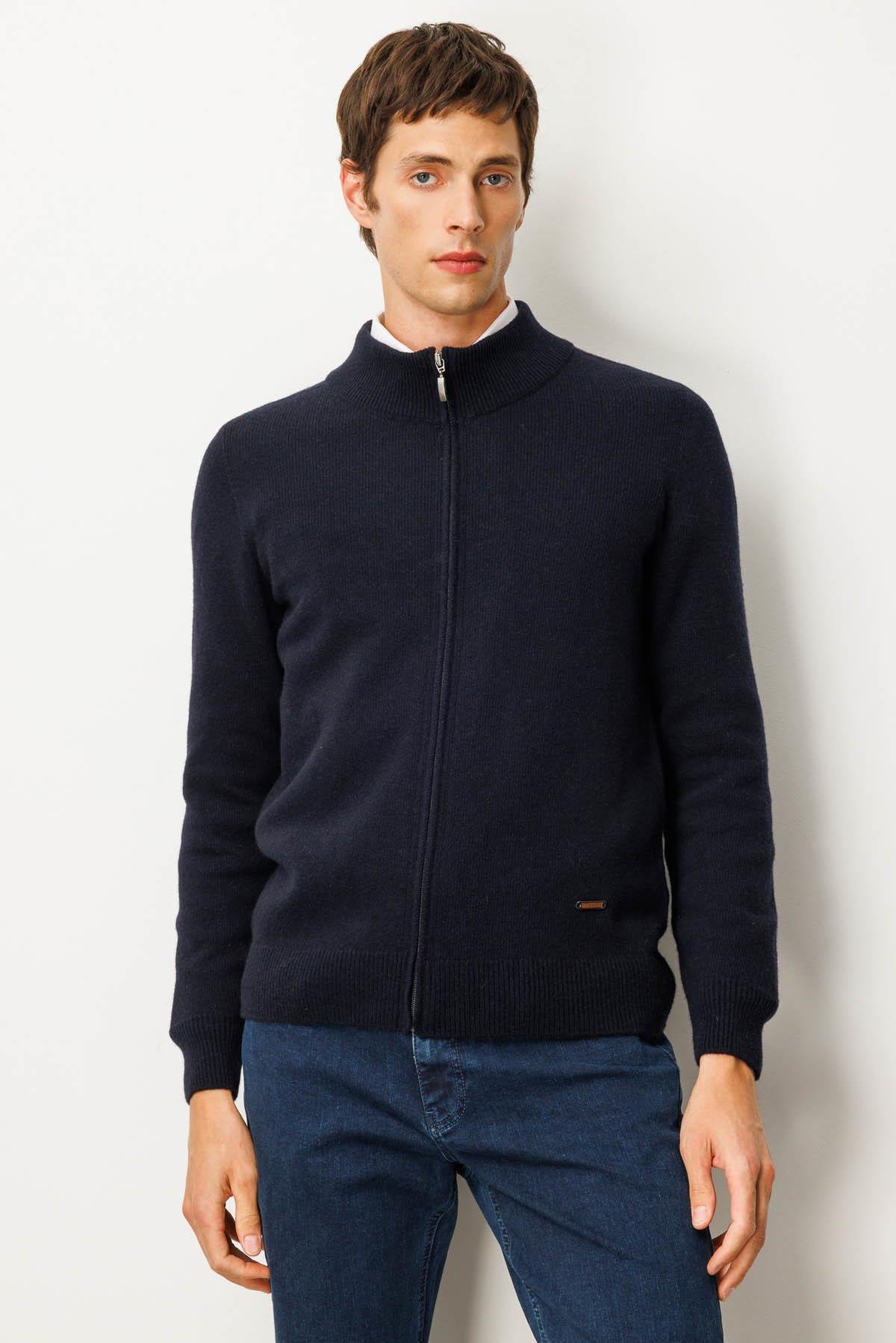 23530Erkek Dik Yaka Basic Yün Triko Mont K.Lacivert