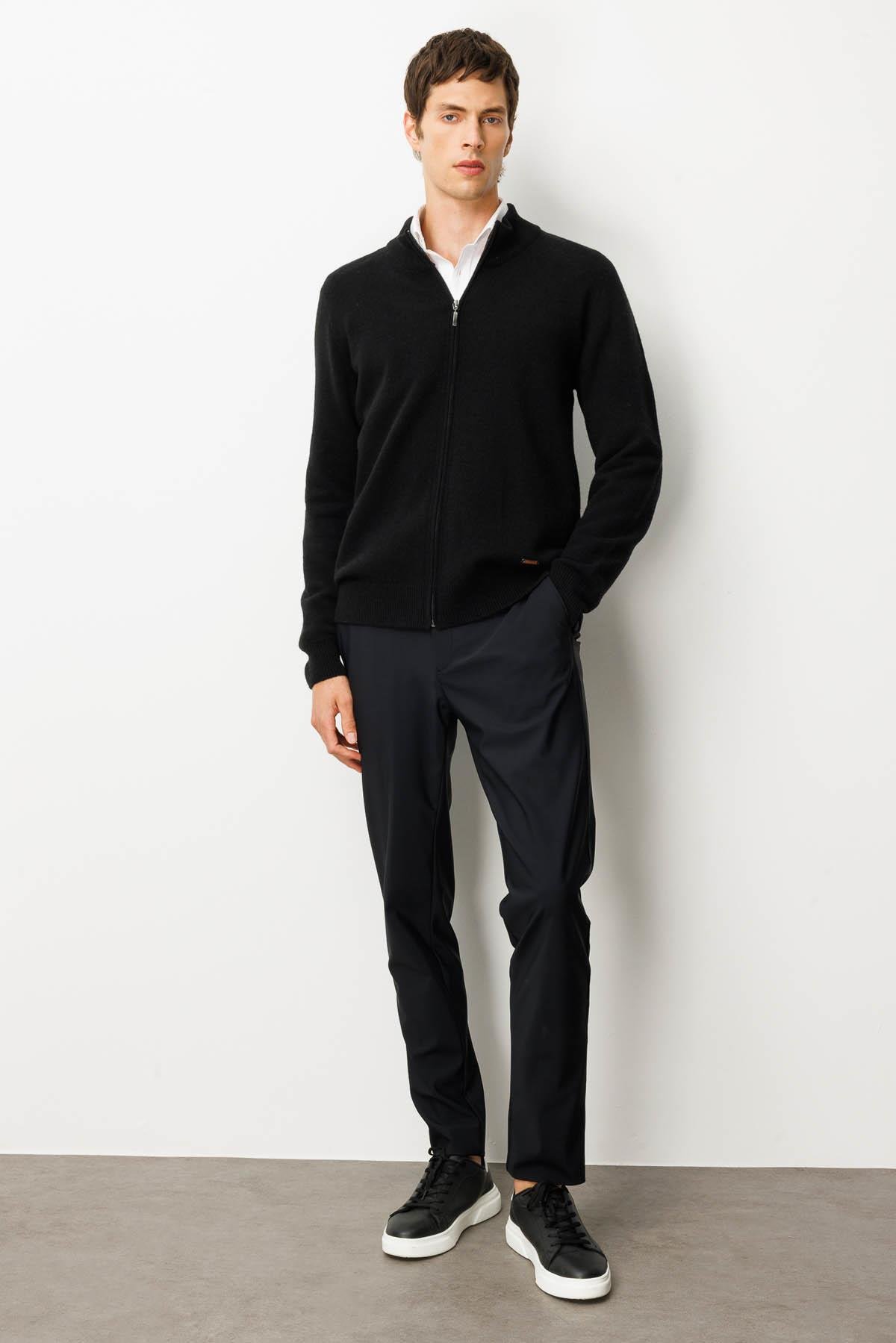 23530Erkek Dik Yaka Basic Yün Triko Mont Siyah