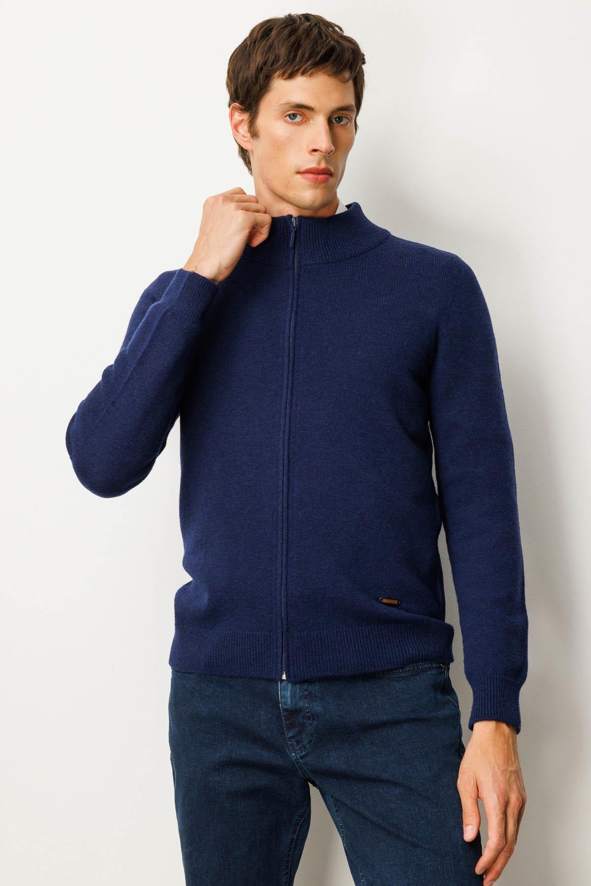 23530Erkek Dik Yaka Basic Yün Triko Mont Y.A Lacivert