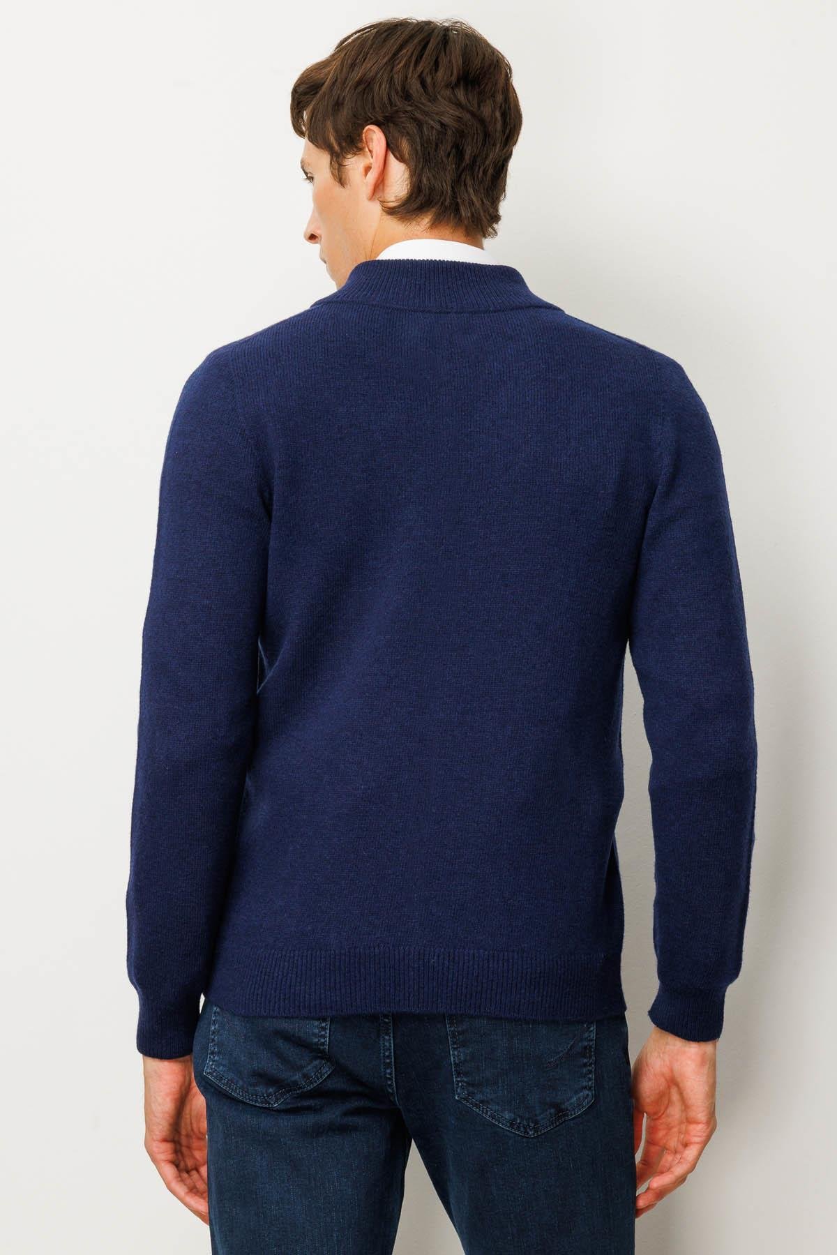 23530Erkek Dik Yaka Basic Yün Triko Mont Y.A Lacivert