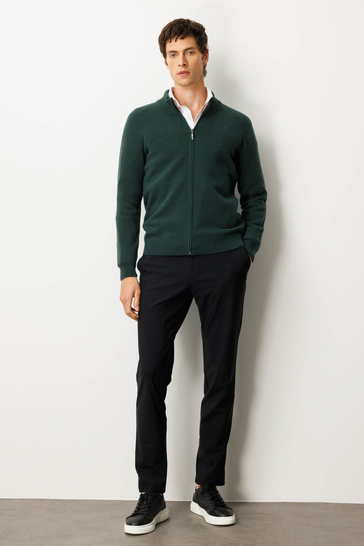 23530Erkek Dik Yaka Basic Yün Triko Mont Yeşil